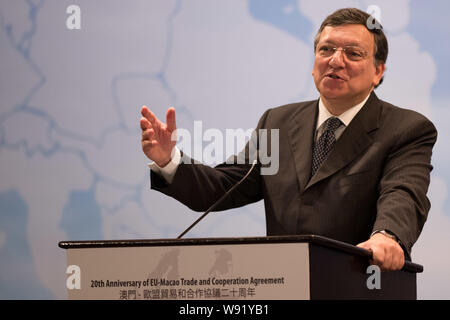 José Manuel Durao Barroso, attuale Presidente della Commissione europea, parla durante il ventesimo anniversario dell'UE-Macao il commercio e la cooperazione Agreemen Foto Stock