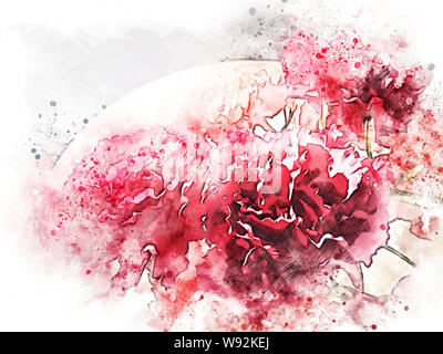 Abstract rosso forma colorata sul fiore che sboccia acquerelli Pittura illustrazione dello sfondo. Foto Stock