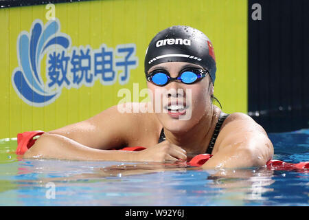 Taiyuan cinese nella provincia di Shanxi. 12 Ago, 2019. Zhang Yifan dell Hebei delegazione celebra durante le donne 200m Butterfly finale al 2° Giochi della Gioventù della Repubblica popolare di Cina a Taiyuan, nel nord della Cina di nella provincia di Shanxi, Agosto 12, 2019. Credito: Ou Dongqu/Xinhua/Alamy Live News Foto Stock