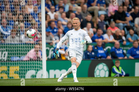 Il portiere Kasper Schmeichel di Leicester City durante il match di Premier League tra Leicester City e Wolverhampton Wanderers al King Power St Foto Stock