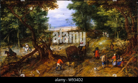 Jan Brueghel il Vecchio, una strada di bosco con i viaggiatori, pittura, 1607 Foto Stock