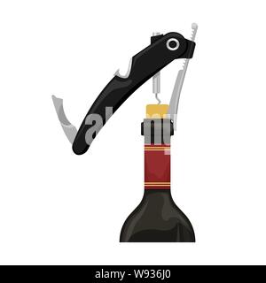 Mano moderno cavatappi barista apre una bottiglia di vino. Appartamento illustrazione vettoriale. Illustrazione Vettoriale