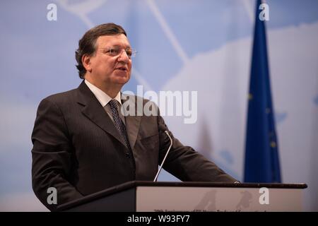 José Manuel Durao Barroso, attuale Presidente della Commissione europea, parla durante il ventesimo anniversario dell'UE-Macao il commercio e la cooperazione Agreemen Foto Stock