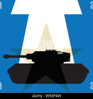 Immagine di una silhouette di serbatoio su una stella militare e 'T' forma invertita di sottofondo Illustrazione Vettoriale