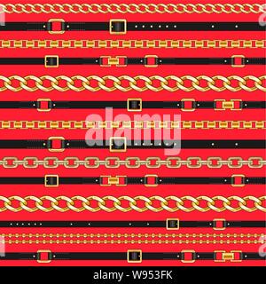 Modello senza cuciture con cinghie e catene Illustrazione Vettoriale