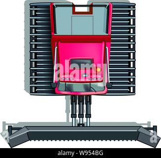 Rosso collina di sci toelettatura del trattore illustrazione tecnica con un aratro & tract pad Illustrazione Vettoriale