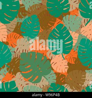 Foglie esotiche, foresta pluviale. Senza cuciture a mano, tracciare il motivo. Sfondo del vettore. Illustrazione Vettoriale