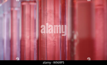 La scienza ricerca in laboratorio. Lo sviluppo della tecnologia medica. Una rivoluzione nel settore della biotecnologia. Liquido rosso all'interno della provetta come combustibile Foto Stock