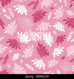 Rosa di vettore seamless pattern con torcia tropicali fiori di zenzero. Adatto per i tessili, confezione regalo e carta da parati. Illustrazione Vettoriale