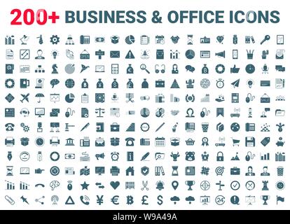 Il lavoro in ufficio, finanza set di icone. Illustrazione Vettoriale