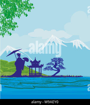 Abstract panorama asiatico e bella ragazza asiatica Foto Stock