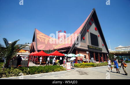 I visitatori a piedi passato il padiglione della Malesia nel mondo Expo Park in Cina a Shanghai, 22 luglio 2010. Foto Stock