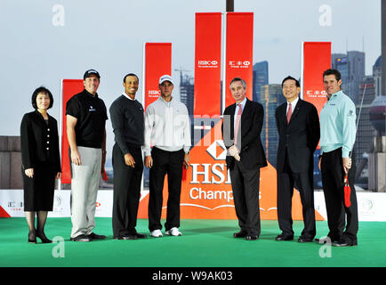 Noi golfisti Tiger Woods, la terza a sinistra, e Phil Mickelson, seconda a sinistra, golfista tedesco Martin Kaymer, centro e il numero uno al mondo Lee Westwood di Inghilterra Foto Stock