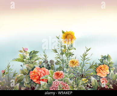 Abstract fiori colorati dipinti ad acquerello. Multicolore di primavera nella natura Foto Stock