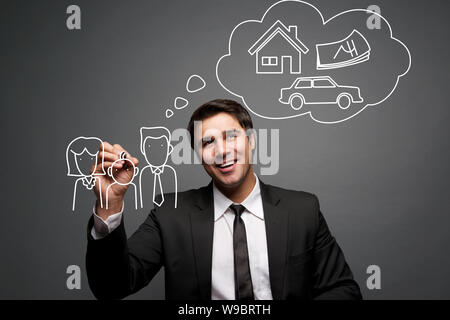Concetto di assicurazione disegno di businessman Foto Stock