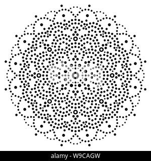 Vettore Mandala dot design verniciatura, Aborigeni modello tradizionale con puntini in bianco su nero, mosaico retrò da Australia Illustrazione Vettoriale