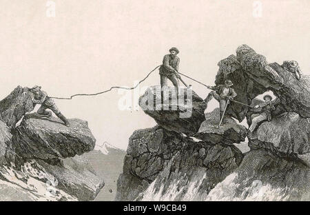 EDWARD WHYMPER (1840-1911) alpinista inglese. La discesa del western arete del punto degli Ecrins dalla sua codifica tra le Alpi (1871) Foto Stock