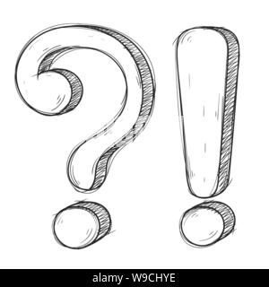 Domanda e l esclamazione di marchi. Disegnato a mano stile doodle Illustrazione Vettoriale