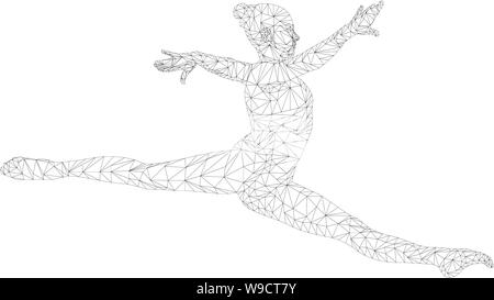 Split jump ginnasta donna in ginnastica. wireframe poligonale Illustrazione Vettoriale