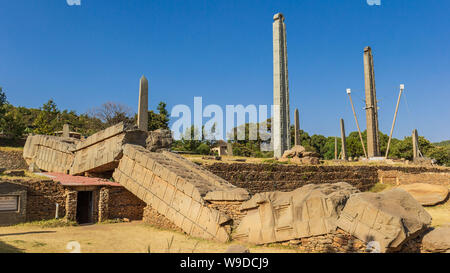 Gli antichi obelischi dal IV secolo in Aksum, Etiopia Foto Stock