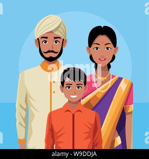 Famiglia indiana india cartoon Illustrazione Vettoriale