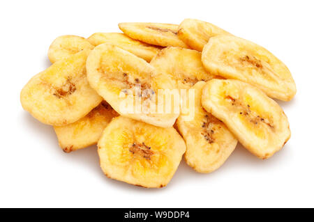 Banana chips percorso isolato su bianco Foto Stock