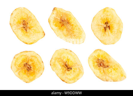 Banana chips percorso isolato su bianco Foto Stock