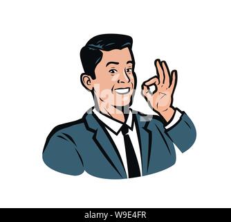 Imprenditore di successo. Business, commercio logo o etichetta. Illustrazione Vettoriale Illustrazione Vettoriale