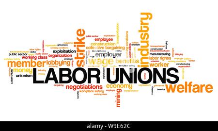 I sindacati - industria organizzazioni assistenziali. Occupazione parola cloud. Foto Stock