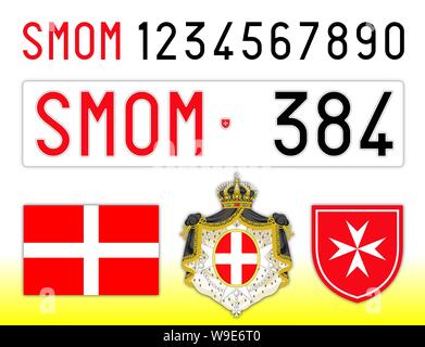SMOM Sovrano Militare Ordine di Malta auto targa, lettere, numeri e simboli Illustrazione Vettoriale