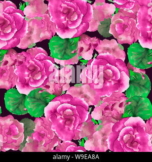 Modello senza cuciture con grandi fiori ad acquerello da gloxinia Foto Stock