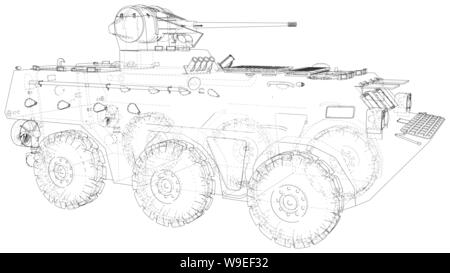 Veicolo blindato filo tecnico-telaio. Vettore di rendering 3D Illustrazione Vettoriale