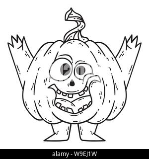 Halloween zucca sorridente con le mani e gambe. Jack Pumpkinhead. Illustrazione di vettore isolato su sfondo bianco. Utilizzare per la stampa di poster, t-shirt Illustrazione Vettoriale