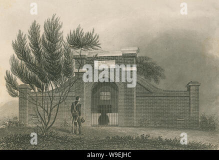 Antica incisione 1873, George Washington tomba a Mount Vernon in Fairfax County, Virginia. Fonte: Incisione originale Foto Stock