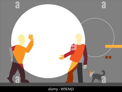 Vivere comunicazione faccia a faccia, concetto. Conversazione tra due uomini e a discutere di qualcosa, la composizione in stile avant-garde o arte astratta. Illustrazione Vettoriale