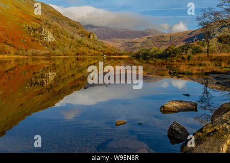 Parco Nazionale di Snowdonia laghi. Gwynedd north Wales UK.. Foto Stock