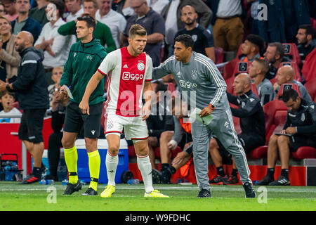 AMSTERDAM, Paesi Bassi, 13-08-2019, calcio, Johan Cruijff ArenA, Champions League terzo turno di qualificazione, stagione 2019-2020, lettore Ajax Klaas Jan Huntelaar, durante la partita Ajax - PAOK, Foto Stock