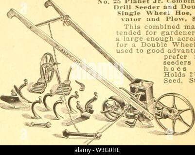 Archivio immagine dalla pagina 87 della Currie's farm e giardino annuale. Currie's farm e giardino : annuale Primavera 1927 52nd anno curriesfarmgarde19curr 10 Anno: 1927 ( Jr. combinato di UlU e il doppio e tallone Hoe, Cultl- id aratro, $:i3.00. jmblned macchina è in- )r giardinieri che hanno lough acri in cropa ibile Zappa ruota per essere un buon vantaggio, e ancora preferisce non acquistare seminatrici e ruota le zappe separatamente. Contiene 2 ml quarte di sementi, telaio in acciaio. No. 3 Pianeta Jr. Hill e seminatrice DrUl. Prezzo S20.00. 15-lnch acciaio VSTieel guida. Può contenere 3 litri di seme. Un favorito tra la cipolla coltivatori e giardinieri di mercato. Foto Stock