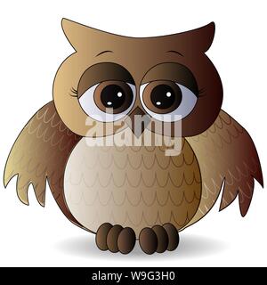 Un triste gufo marrone con sorpreso gli occhi e si diffondono le ali con un disegno sullo sterno e ali, pattern con effetto volume Illustrazione Vettoriale