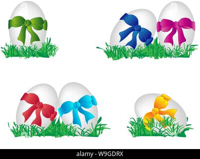 Bianco uova di Pasqua decorate con archetti colorati Illustrazione Vettoriale