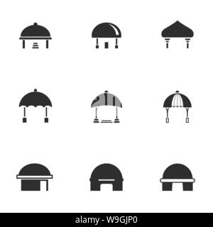 Set di nero e di bianco casa dome icona con tenda stile moderno, illustrazione vettoriale Illustrazione Vettoriale