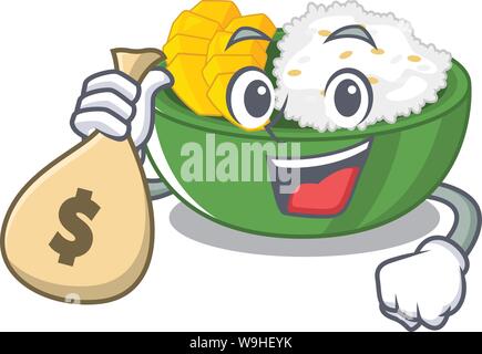 Con denaro borsa mango riso appiccicoso isolato il carattere Illustrazione Vettoriale