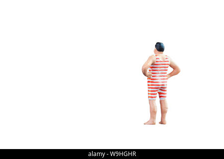 Chiusura del grasso in miniatura persone isolate con percorso di clipping su sfondo bianco. Foto Stock