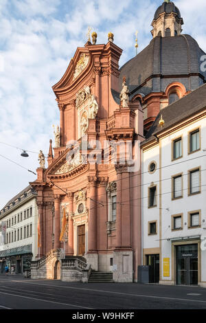 La facciata della Neumünster, Würzburg Foto Stock