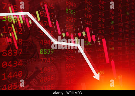 Crisi economica Grafico azionario caduta business monetario globale concetto di fallimento Foto Stock