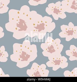 Vector pattern senza giunture di primavera fiori di ciliegio su sky sfondo blu Illustrazione Vettoriale