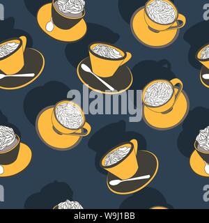 Vector seamless pattern di tazze di caffè con panna montata Illustrazione Vettoriale