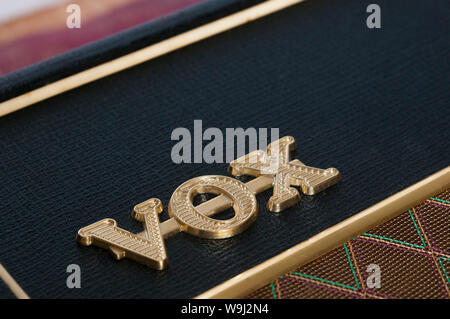 Carrara, Italia - 14 agosto 2019 - il Dettaglio di un Vox AC30 amplificatore per chitarra con logo in primo piano Foto Stock