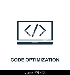 Simbolo dell'icona vettore ottimizzazione codice. Segno creativo da seo e sviluppo icone raccolta. Icona di ottimizzazione del codice piatto riempita per computer e. Illustrazione Vettoriale