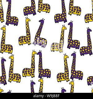 Carino dai colori luminosi giraffa vettore coppie pattern senza giunture Illustrazione Vettoriale